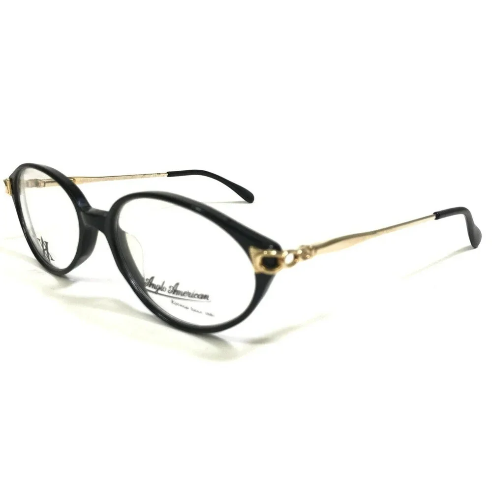 Anglo American Eyeglasses Frames MOD.7102 BLK Black Gold Oval 54-17-135